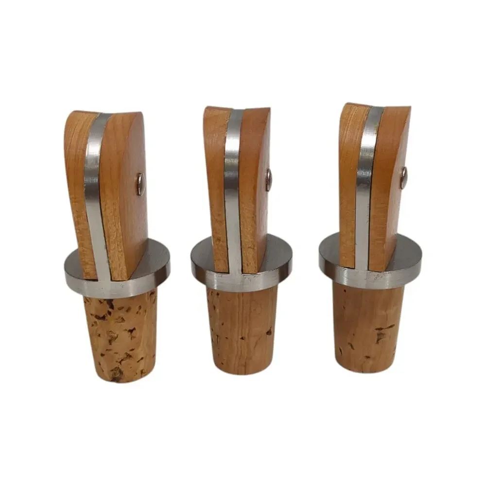 Lot of 3 Pottery Barn Wood and Silver Cork Wine Honey Finish